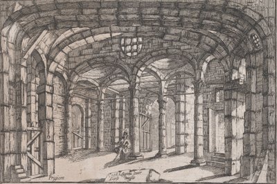 女性が座っている刑務所の内部、1680～1710年頃。 作： Carlo Antonio Buffagnotti