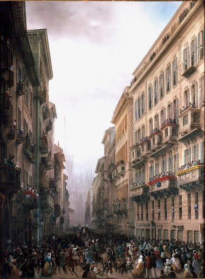 ミラノの街角のカーニバル（油彩・キャンバス、1847年頃 作： Carlo Bossoli