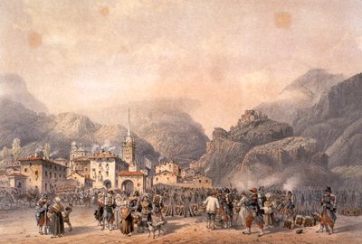 1859 年のスーサでのフランスのキャンプ、Carlo Bossoli (1815-1884)、彫刻。 第二次独立戦争、イタリア 19 世紀。 作： Carlo Bossoli