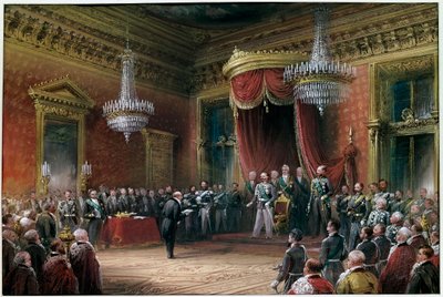 リソルジメント-カルロ・ファリーニ（1812-1866）がヴィクトル・エマニュエル2世（ヴィットリオ・エマニュエル）（1820-1878）に1860年のエミリア・ロマーニャ併合条約を提示（油彩・キャンバス 作： Carlo Bossoli