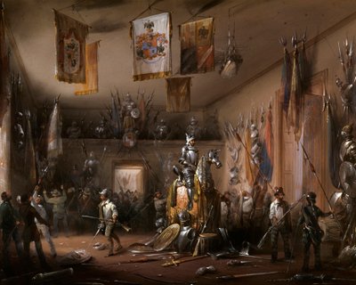 リソルジメント。ミラノの5日間（Cinque giornate di Milano）（1848年3月18日〜22日）：これは1848年の革命（第一次イタリア独立戦争の一部）の最初のエピソードの一つで、ミラノの人々が反乱を起こしたことを示している。 作： Carlo Bossoli
