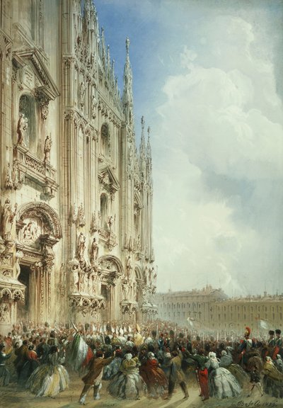 イタリアの戦争：ナポレオン3世皇帝とサルデーニャ王の到着、1859年、ミラノのドゥオーモ 作： Carlo Bossoli