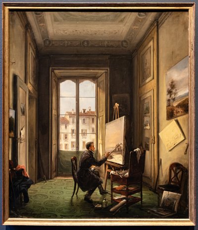 ミラノのアトリエでの画家ジュゼッペ・カネッラの肖像 作： Carlo Canella
