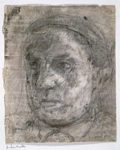 イタリア、カルロ・カッラによる自画像（デッサン） 作： Carlo Carra