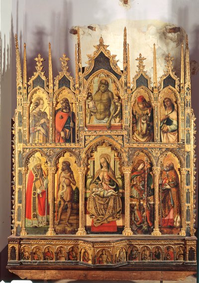 聖人とマドンナと子供、ポリプティク（パネル上のテンペラ） 作： Carlo Crivelli