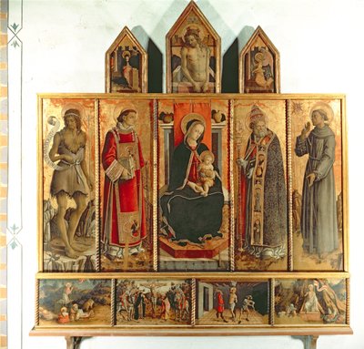 聖人とマドンナと子供、ポリプチッチ、1468（パネル上のテンペラ） 作： Carlo Crivelli