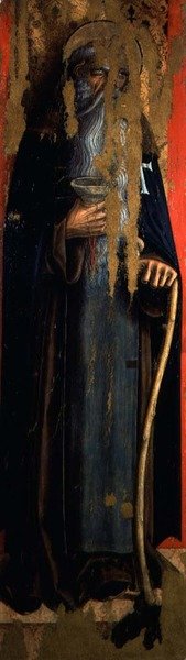聖アンソニー修道士、ヴァッレ・カステラモの第二の三連画の左手パネル（パネルにテンペラ 作： Carlo Crivelli