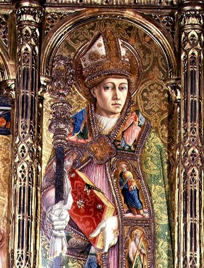 聖エミディウス、サンテミディオのポリプティクからのディテール 作： Carlo Crivelli