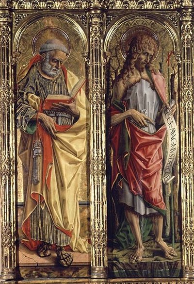 聖ペテロと洗礼者ヨハネ、サンテミディオのポリプティックの細部 作： Carlo Crivelli
