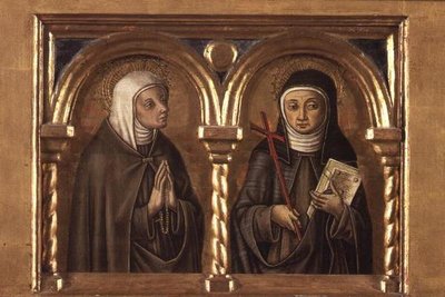 身元不明の女性とアッシジの聖クレア（プレデラパネル）（57606のディテール） 作： Carlo Crivelli