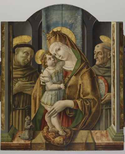 聖人とドナーの聖母子、1490年頃（パネルにテンペラと金箔） 作： Carlo Crivelli