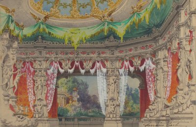 バレエの舞台装置のデザイン: ドン パラソル、1869 年。 作： Carlo Ferrario