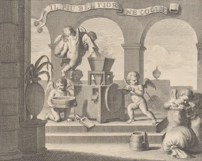 彼女は最も美しい花 Il più bel fior ne coglie を集めます。これは、1740 年から 1759 年にかけて行われた 6 つのプッティのグループです。 作： Carlo Gregori