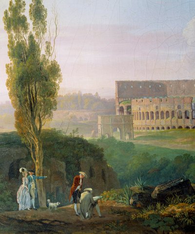 コリゼの廃墟の前で絵を描く人物群、男。カルロ・ラブルッツィ（1765-1818）による絵画 作： Carlo Labruzzi