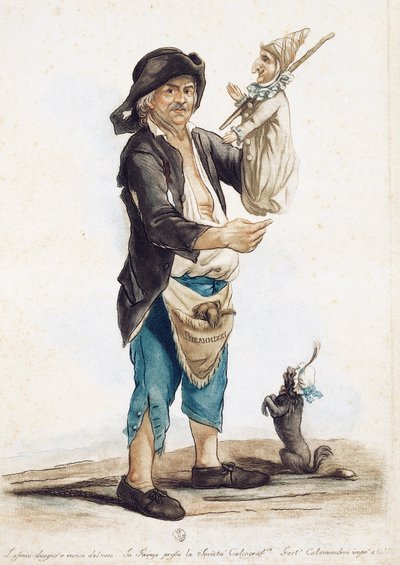 人形遣いピエラニッツィ」 カルロ・ラシーニオ（1759-1838）による素描と彩色彫刻 イタリア 作： Carlo Lasinio