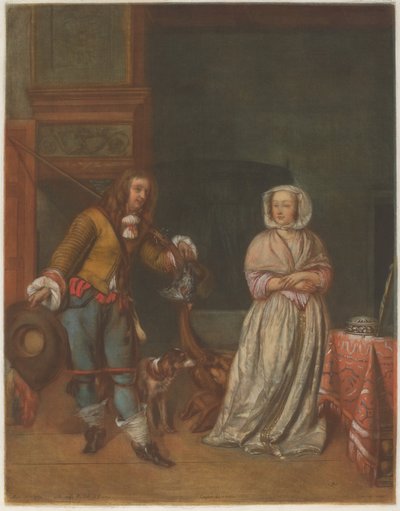 女性を訪ねるハンツマン 作： Carlo Lasinio after Gabriel Metsu