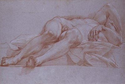 シセラの像のための習作、紙にチョーク、1680年頃：ローマのサン・ピエトロ礼拝堂のためのヤエルとシセラのモザイク画の下絵。 作： Carlo Maratta or Maratti