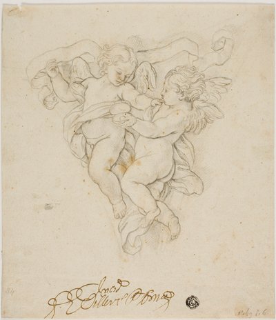 2 つの Putti を使用したスパンドレルの装飾 作： Carlo Maratti