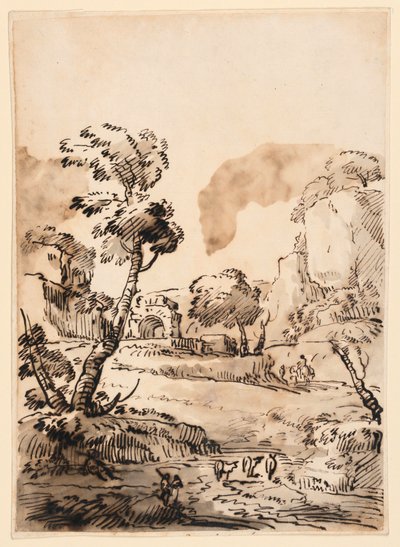 素描《牧歌的な風景》1760-1780年 作： カルロ・マルキオーニ