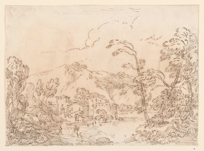 デッサン《山間の小川の村》1770-86年 作： カルロ・マルキオーニ