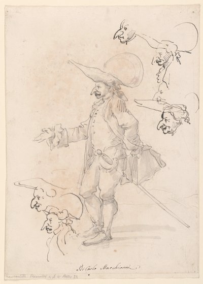 素描、風刺画、1725-75年頃 作： カルロ・マルキオーニ