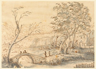 素描《橋のある風景》1770-1786年 作： カルロ・マルキオーニ
