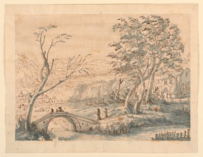 素描《橋のある風景》1770-1786年 作： カルロ・マルキオーニ