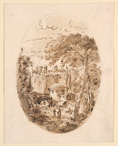 素描《騎手と橋のある風景》1750-1786年 作： カルロ・マルキオーニ