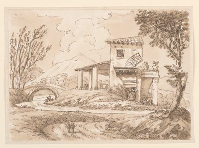 素描《別荘のある風景》1750-60年 作： カルロ・マルキオーニ