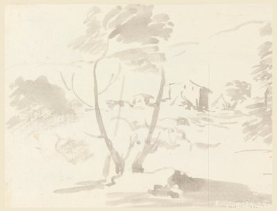 素描、風景の中の樹木のスケッチ、1760-1780年 作： カルロ・マルキオーニ