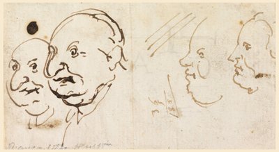 素描、風刺画による4人の頭のスケッチ、1725-75年 作： カルロ・マルキオーニ