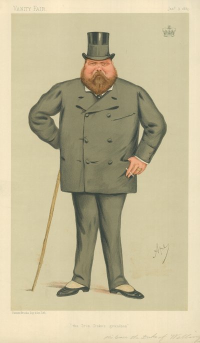 彼の恵み、ウェリントン公爵、鉄の公爵の孫、1885年1月3日、バニティフェア漫画 作： Carlo Pellegrini