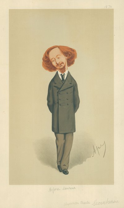 アルジャーノン氏チャールズスウィンバーン、日の出前、1874年11月21日、バニティフェア漫画 作： Carlo Pellegrini