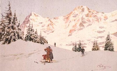 ヴェンゲンの雪景色（カラーリトグラフ） 作： Carlo Pellegrini