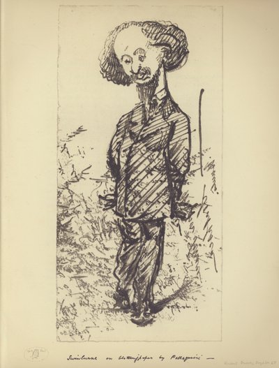 Swinburne on Blotting Paper（イギリスの作家Algernon Charles Swinburneの風刺画）（リトグラフ 作： Carlo Pellegrini