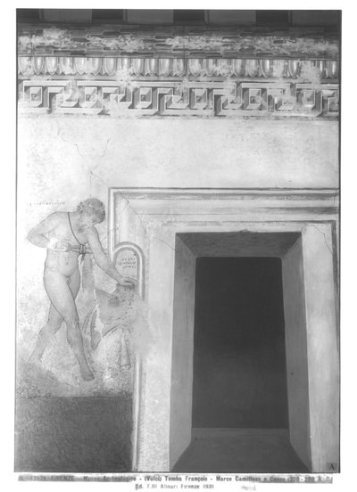 Eteocles and Polynices、紀元前320〜280年のヴルチのフランソワの墓にあるエトルリアの壁画の復元（壁画）（212367、214590、214591も参照） 作： Carlo Ruspi