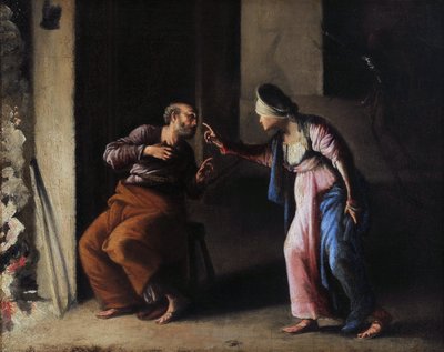 聖ペテロの否定。 カルロ サラチェーニ (1579-1620) の絵画。 キャンバスに油彩。 薄暗い: 38x48cm。 エクス アン プロヴァンスのグラネ美術館。 作： Carlo Saraceni