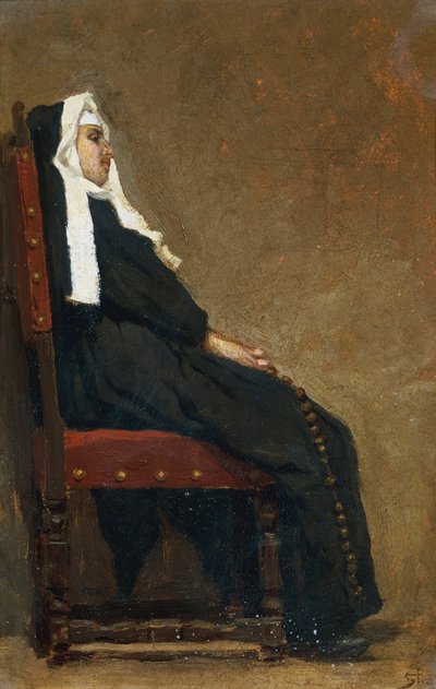 修道女、Carlo Stragliati (1869-1925) 作、ボール紙に油彩、30.5x20.5 cm。 作： Carlo Stragliati