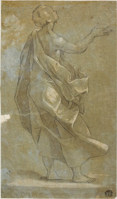 右腕を上げた立っているドレープの男性像 作： Carlo Urbino