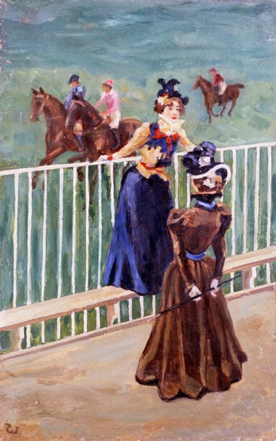 パリ、競馬場で、Carlo Wostry (1865-1943) 作、キャンバスに油彩、55x35 cm 作： Carlo Wostry