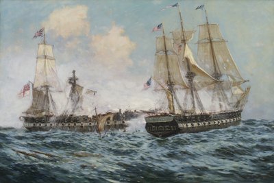 米国フリゲート憲法とHMSジャワの間の関与、1896年 作： Carlton Theodore Chapman