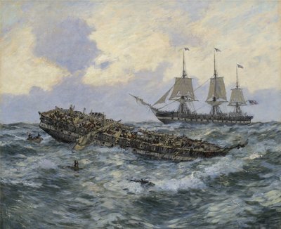 米国フリゲート憲法とHMSゲリエールの間の婚約、1895年 作： Carlton Theodore Chapman