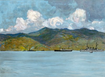 1898年6月3日、サンティアゴデクーバ近くの沿岸沖の戦争船 作： Carlton Theodore Chapman