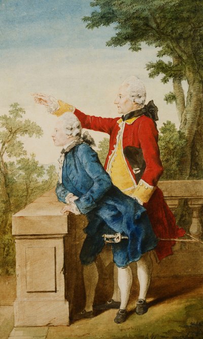 サクセゴータの王子と家庭教師のバロン・デ・ヘル...テラスで1768 作： Carmontelle