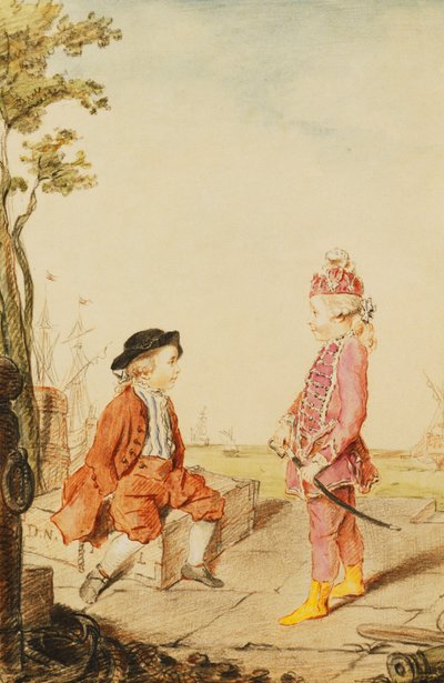 1767年の岸壁に立つ2人の若者のドヌーヴィル兄弟 作： Carmontelle
