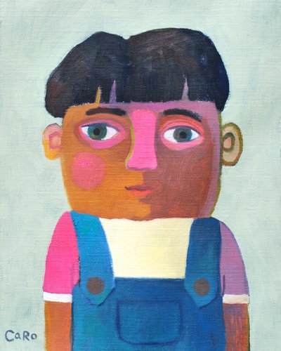 オーバーオールを着た無邪気な少年 作： Caroline Roberts