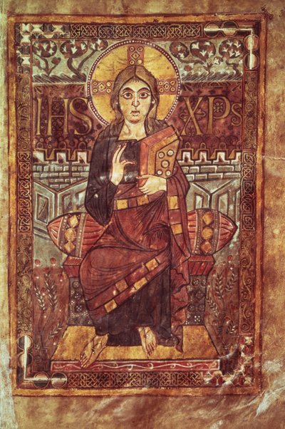 NAL 1203 fol.3 Godescale Gospelからの陛下のキリスト、c.781-783 AD 作： Carolingian School
