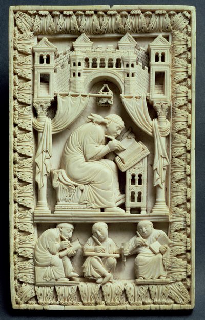 聖グレゴリー、下の書記による筆記、フランコ-ドイツ語学校、850〜875年頃 作： Carolingian School
