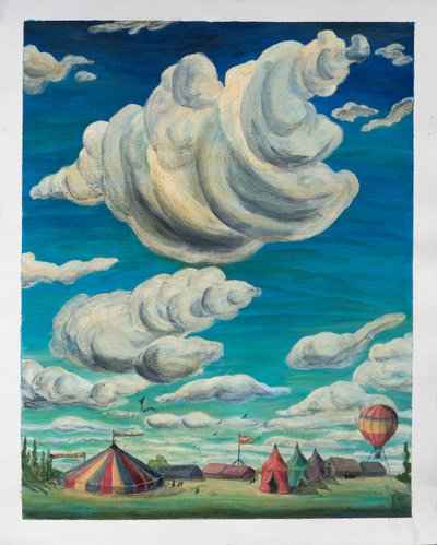 サーカスのテントの上の大きな雲、1992（紙に油彩） 作： Carolyn Hubbard Ford