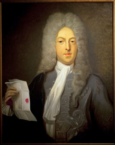 ジョン・ロー (1671-1729) の肖像画、スコットランドの金融業者であり、フランスの金融管理者であり、1720 年の破産の責任者です。カシミール・バルタザール (1811-1875) による絵画、キャンバスに油彩 作： Casimir de Balthasar